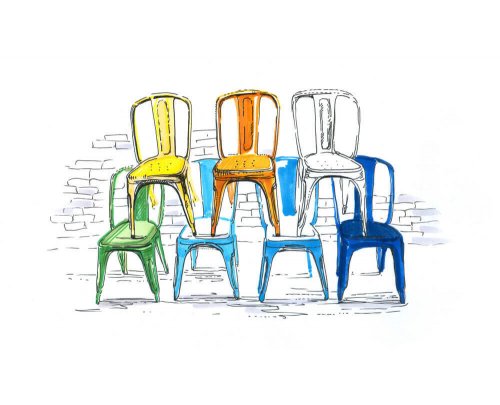A drawing of Tolix chairs.