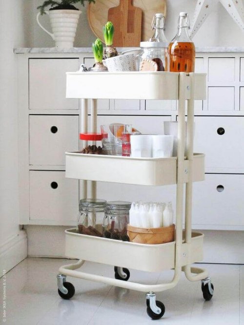 A utility cart in the kitchen.