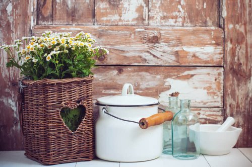 A wicker basket with flowers.