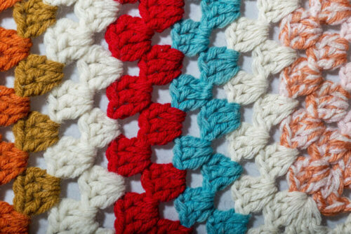 A crochet stitch up close.