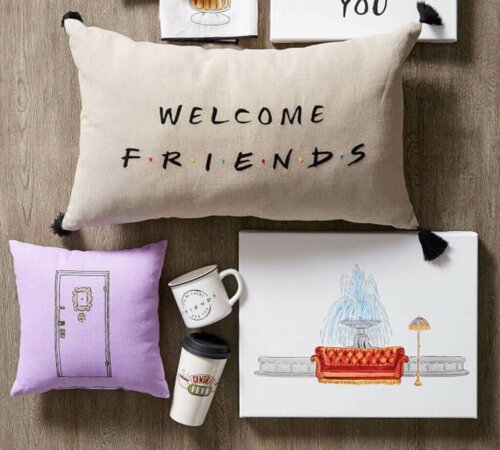 A pillow with the word Friends.