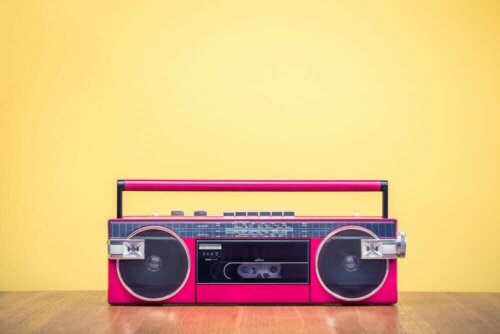 A pink boombox.