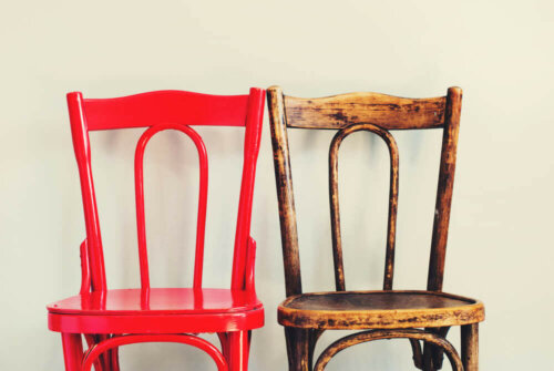 Restoring furniture by painting in a different color.