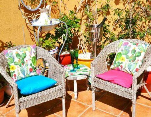 Cacti cushion covers on chairs.