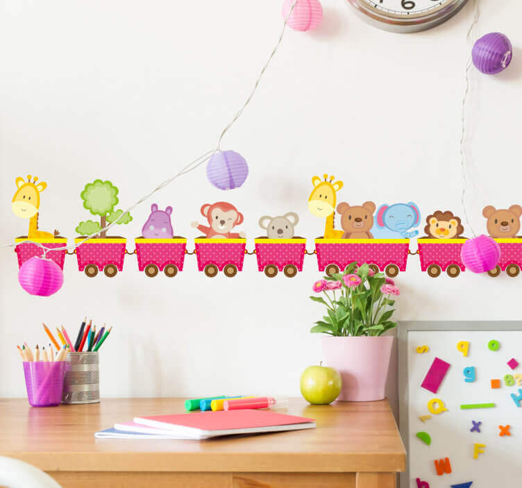 A decorative train in a child's room.