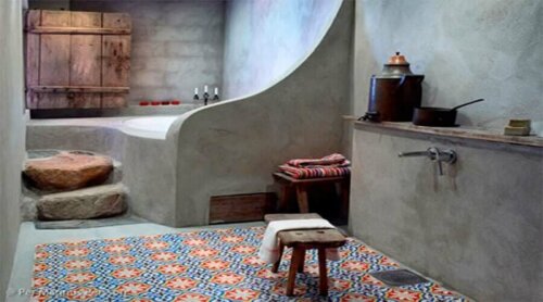 You can combine different materials in the bathroom.