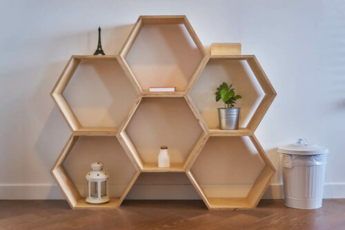 Some original shelves are made with geometric shapes.