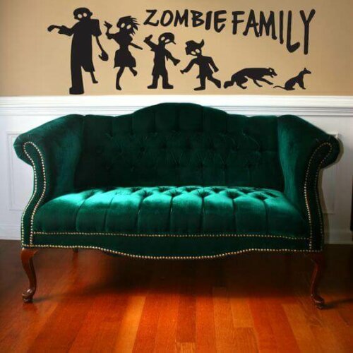 A green velvet sofa.