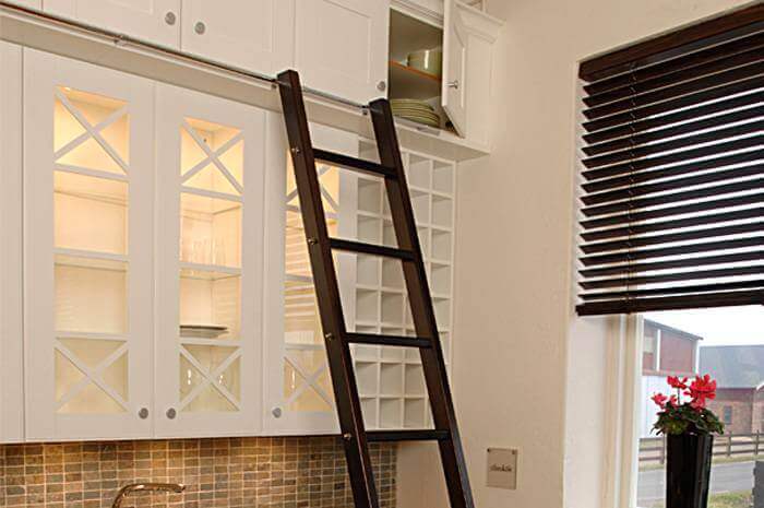 A ladder to reach higher shelves.