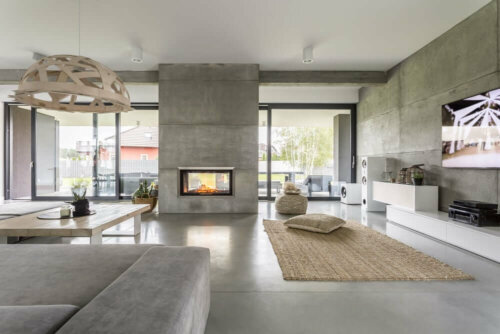 Large living space with a micro cement floor