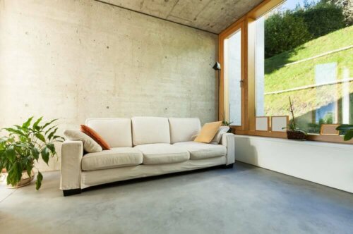 Large room with micro cement walls and floors