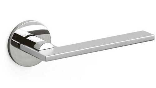 A silver door handle.