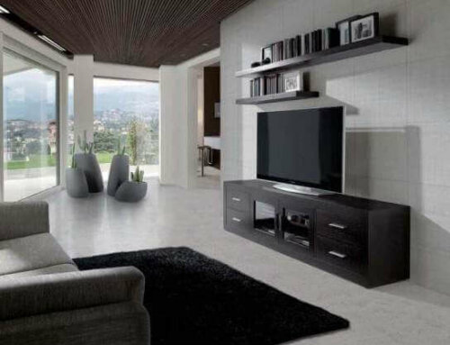 A living room with details in wenge wood.