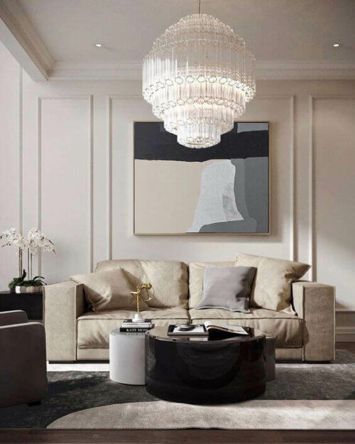 A living room in neutral colors.