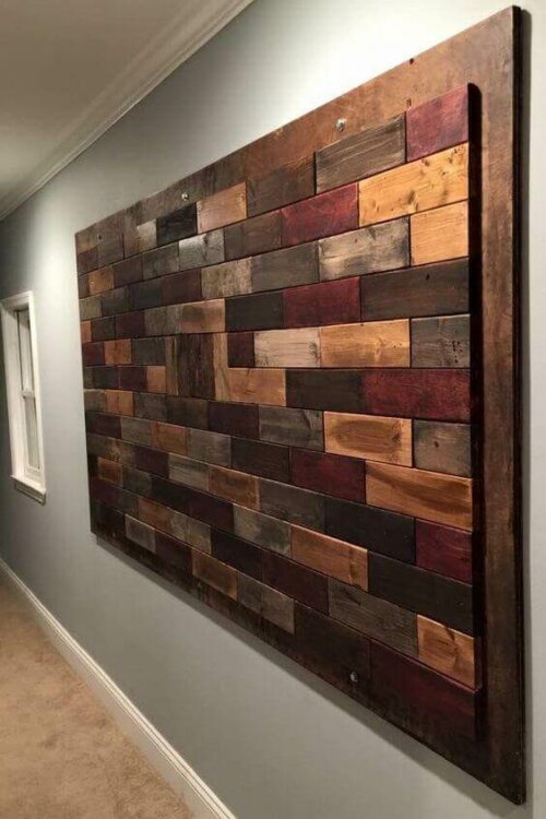 A wooden piece of art.