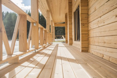 Simple wooden porches durint the winter season