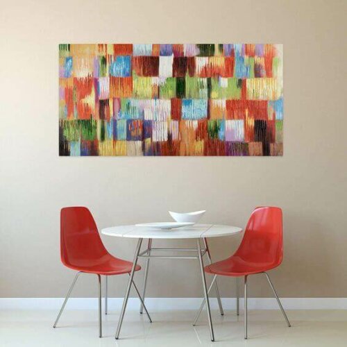 A kitchen table and a painting.