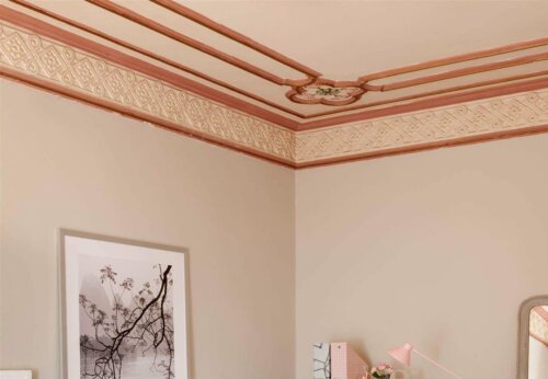 A decorated ceiling.