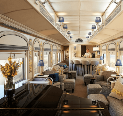The dining room car of the Belmond Andean Explorer.