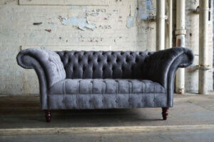 Gray velvet couch.
