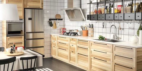 Kitchen cabinets with door handles.