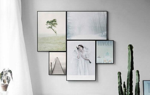 Paintings framed in glass.