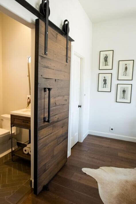 A sliding bathroom door.