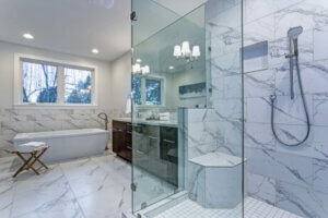 Marble bathroom interior.