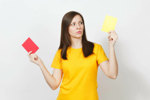 A woman acting as a referee.