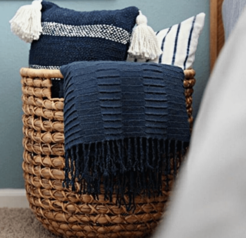 Decorate with baskets in your bedroom.
