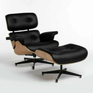 Black and beige lounge chair and ottoman.