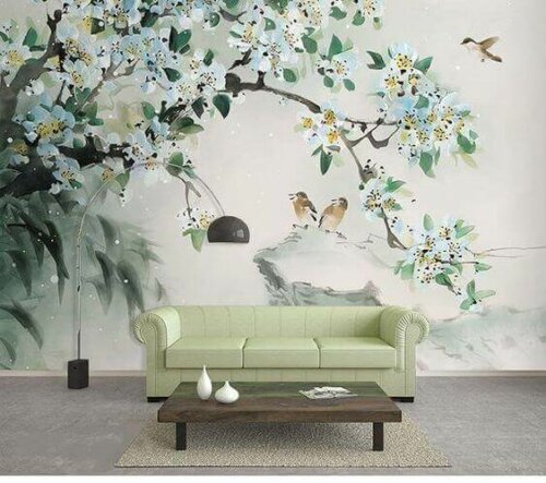 A wall decorated with rice paper.