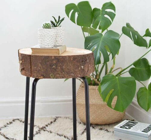 A natural, wooden stool.