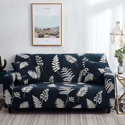 There are some patterned sofas with vegetable prints.