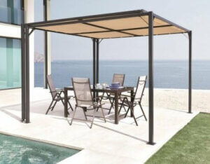 A wrought iron pergola.