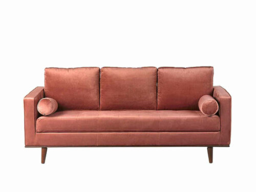 A classic red velvet sofa.
