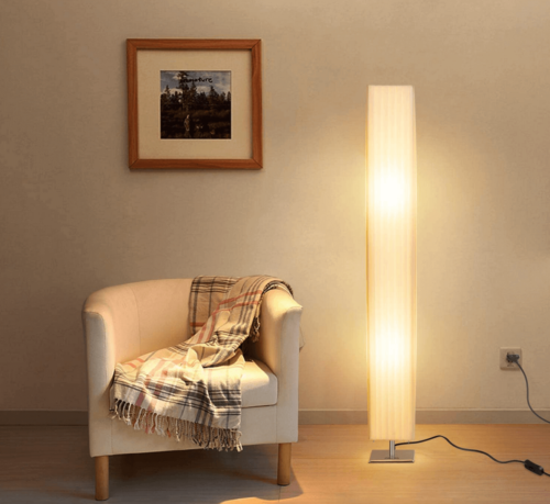 A floor lamp in a living room.