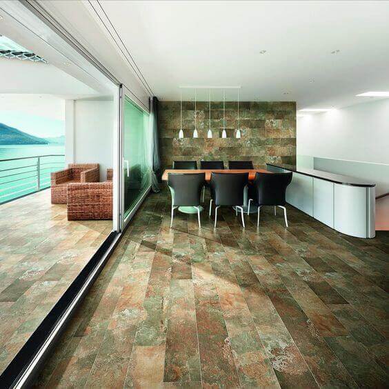 .Using colored ceramic on the floor is a unique way to use color.