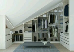 Custom-made storage for sloped ceilings.