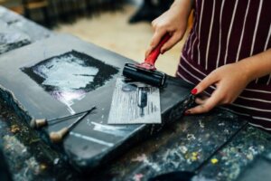 Stencilling techniques.