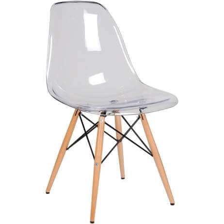 An Eames chair of clear plastic