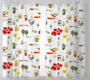 Kitchen curtain prints.