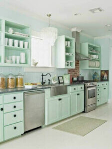 Pastel green kitchen.