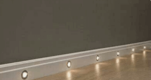 Low-level lighting - integrated baseboard lights.