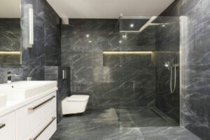Black and white bathroom design.
