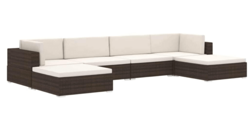 A synthetic rattan sectional.
