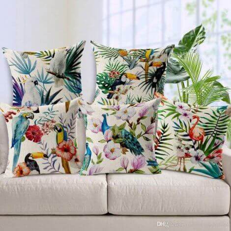 Tropical rainforest print cushions. 