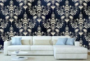 Decorating your living room with wallpaper - damask patterns.