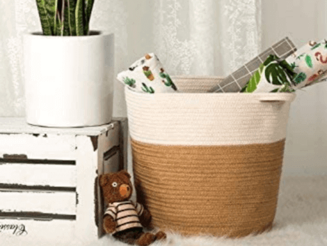 A jute catch-all basket