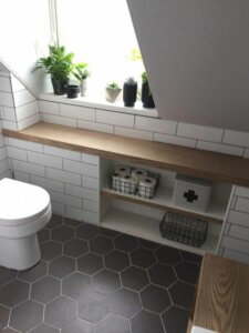 A bathroom with natural lighting.